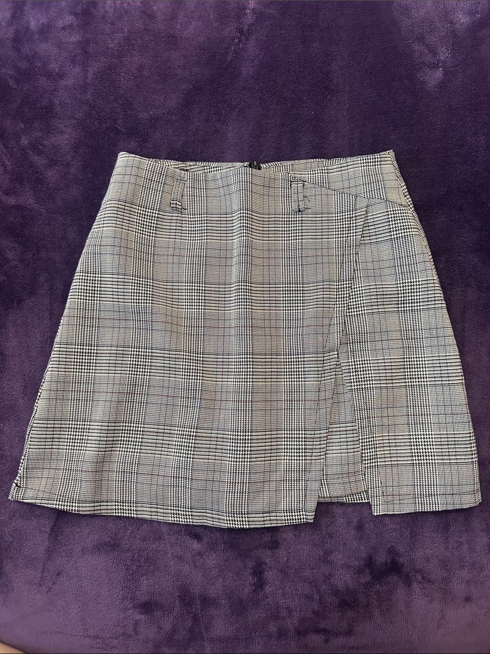 3/10 Plaid Mini Skirt / Skorts with Front Slit - Gray